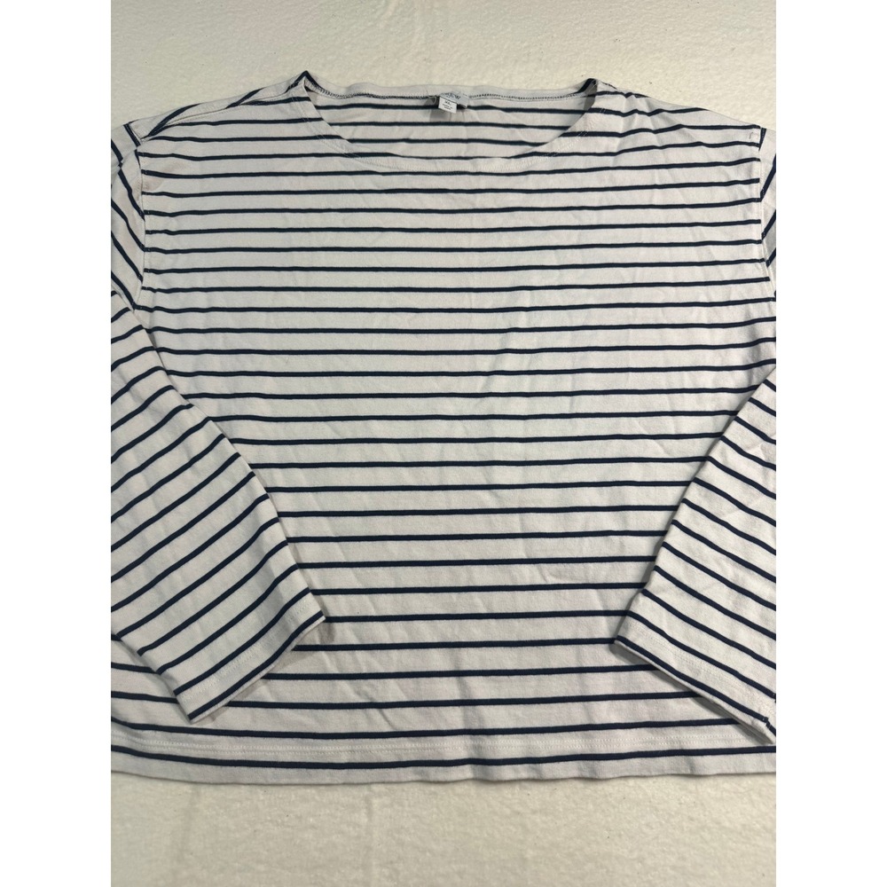 J.Crew Womens XL Navy Blue White Striped Long Sleeve Cotton T-Shirt Top